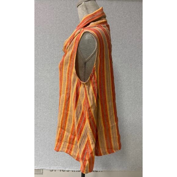 Bryn Walker Etta Red Yellow Striped Woven Cotton Cowl Neck Sleeveless Tank Top S - Picture 5 of 11